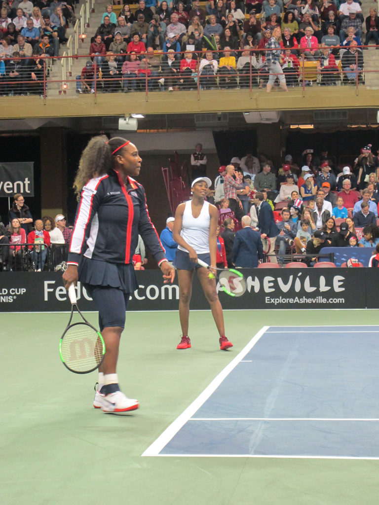 Venus and Serena WIliams at the Asheville FedCup in 2018 - Photo By Larry Halstead